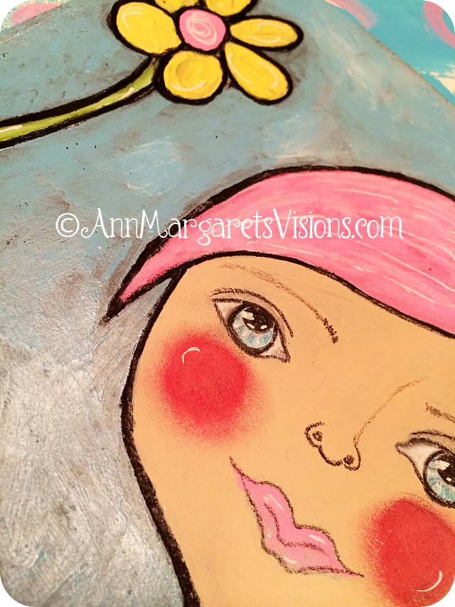 girl-pink-hair-art-mixed-media-painting-artwork-flower